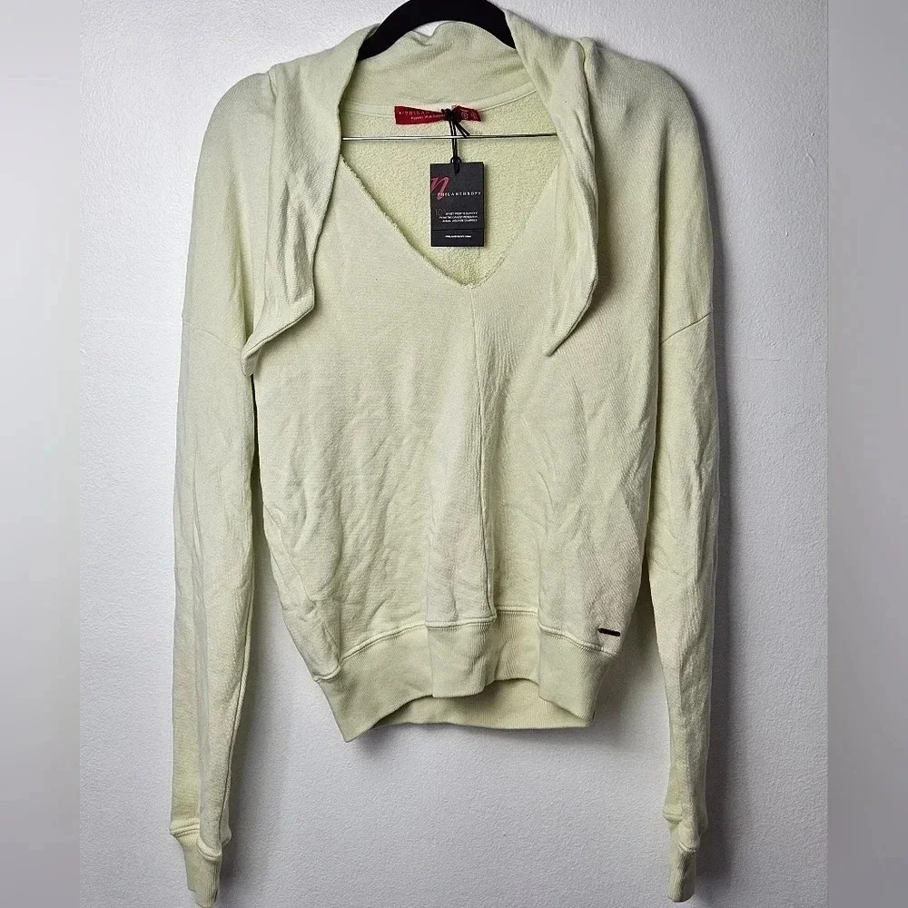 Sin sweatshirt in chartreuse neck tie closure size small raw hem neckline NWT - Picture 2 of 4